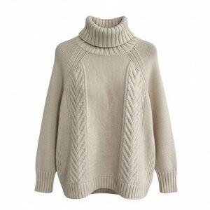 American Eagle Cream Chunky Cable Knit Turtleneck Sweater Women’s M Wool Alpaca